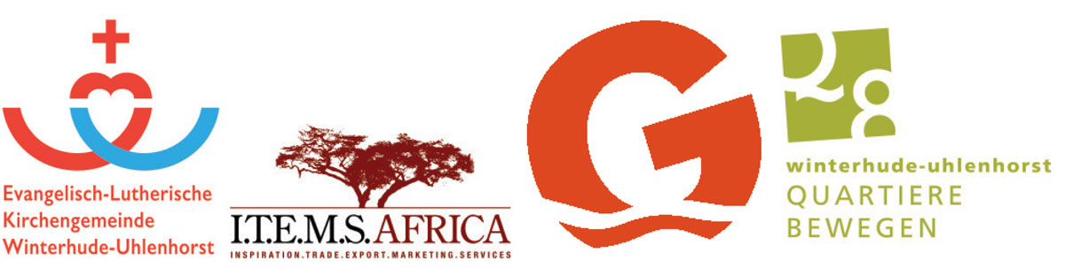 Logos der Kooperationspartner Kirchengemeinde Winterhude-Uhlenhorst, I.T.E.M.S. Africa, Goldbekhaus, Q8-Quartiere bewegen Winterhude-Uhlenhorst